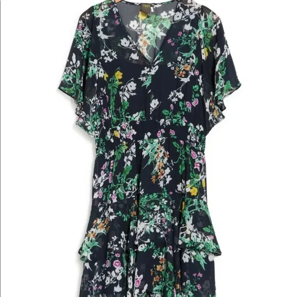 Chiffon Floral Print Flutter Dress - Picture 2 of 3